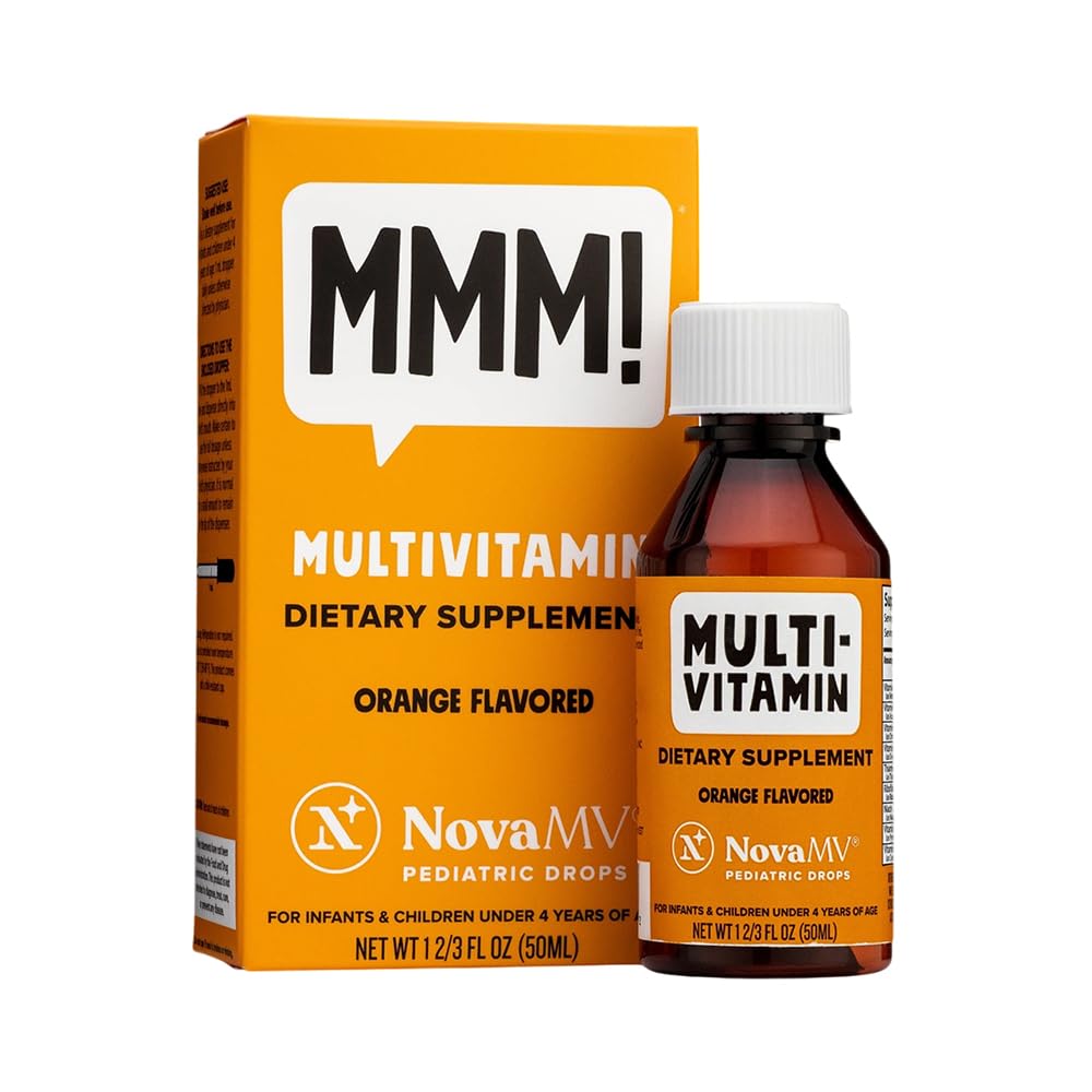 NovaFerrum MMM | Çocuklar için Çokvitamin, Bebekler ve Toddler | C, D3, E | Gluten Ücretsiz Onay | Şeker Ücretsiz | Yapay Renkler | 4 & Under | Orange Flavored | 2 Fl Oz (50 mL)