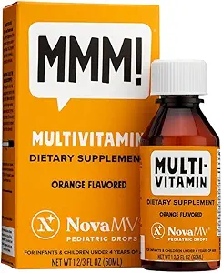 NovaFerrum MMM | Çocuklar için Çokvitamin, Bebekler ve Toddler | C, D3, E | Gluten Ücretsiz Onay | Şeker Ücretsiz | Yapay Renkler | 4 & Under | Orange Flavored | 2 Fl Oz (50 mL)