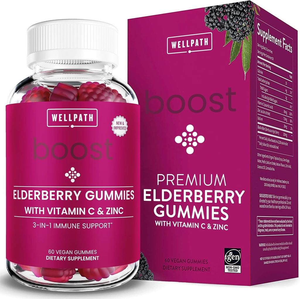 Boost Elderberry Gummies with çinko & Vitamin C | Immune Support Supplement for Yetişkinler | Immunity ATM Vitamins | Sambucol Black Gummy | Non-GMO & Vegan, 60 Ct