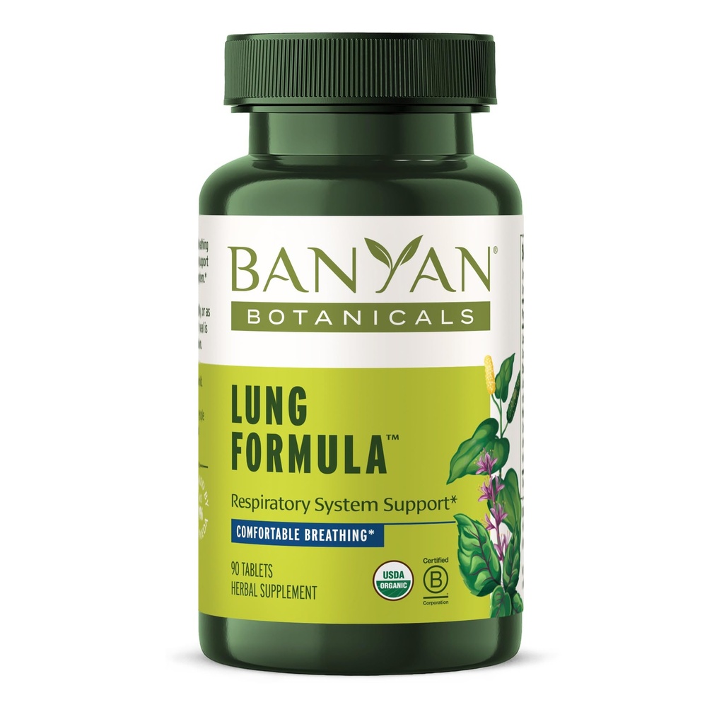 Banyan Botanicals Lung Formula – Βιολογική αναπνευστική υποστήριξη για την υγεία των πνευμόνων – Φυτική ανάμειξη με Licorice, Tulsi Leaf, και άλλα βότανα για την υγεία των πνευμόνων – 90 δισκία – Μη GMO Fair for Life Vegan