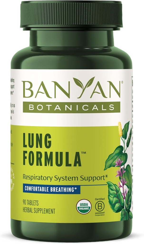 Banyan Botaniks Lung Formula - Lung Health için Organik Respiratory Destek - Plant-Based Mix with Licorice, Tulsi Leaf, and Other Lung Health Herbs - 90 Tablet - GMO Fair for Vegan Life