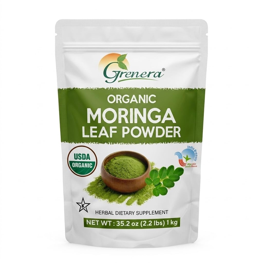 Grenera Organik Moringa Toz - 2.2 lbs (35.2 oz) | Moringa Oleifera Leaf Toz Lab Saflık için Test Edildi | Moringa Toz Organik Parlaklar, İçler, Çay & | Hindistan'dan% 100 Raw