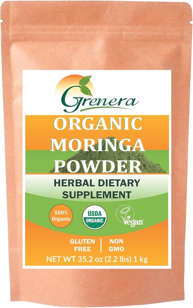 Grenera Organik Moringa Toz - 2.2 lbs (35.2 oz) | Moringa Oleifera Leaf Toz Lab Saflık için Test Edildi | Moringa Toz Organik Parlaklar, İçler, Çay & | Hindistan'dan% 100 Raw