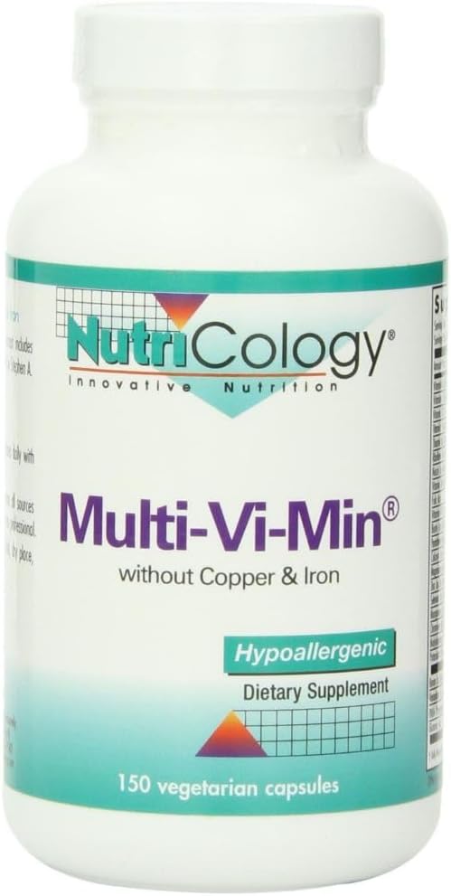 Nutricology Multi-Vi-Min Without Copper & Iron - Multivitamin for Men & Women, Mineral Kompleksi, Active Nutrients, with Iodine - 150 Kont