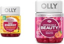 OLLY επιπλέον δύναμη καθημερινής ενέργειας Gummy, χωρίς καφεΐνη, 1000mcg βιταμίνη B12, CoQ10, Goji Berry & Undetiable Gummy ομορφιά, για τα μαλλιά, δέρμα, νύχια, βιοτίνη, βιταμίνη C, κερατίνη, Chewable συμπλήρωμα