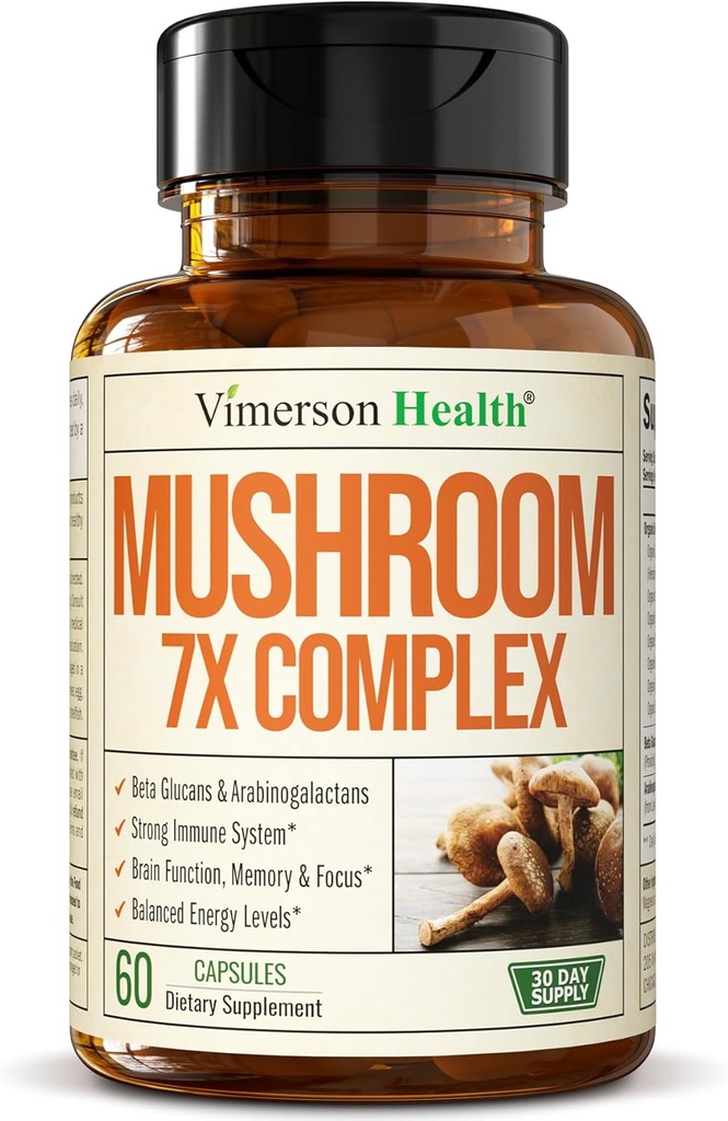 Türkiye Tail, Lions Mane Extract, Shiitake Mushrooms, Reishi, Cordyceps, Maitake, Chaga & More - 7in-1 Mushroom Supplement for mental Clarity, Natural Energy & Focus