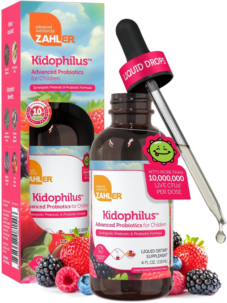 Zahler - Çocuklar için Kidofililer (4 Fl Oz) Onaylanmış Kosher Çocuklar Sağlıklı Digestion & Immune Support - Tavuk Meyvesi Ölmüş Çocuk Probiyotikleri Tamamladı