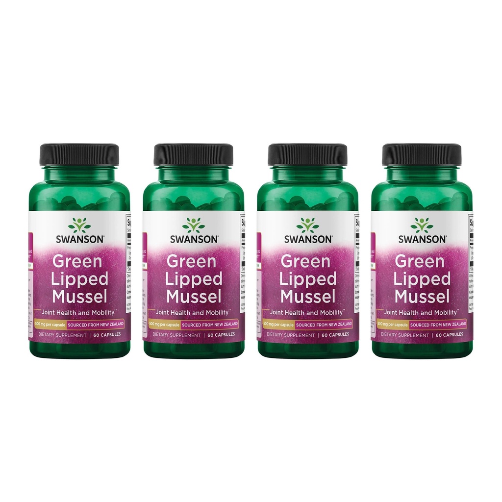 Swanson Green Lipped Mussel (Freeze-Dried) - New Zealand Joint Health & Mobility Supplement - Natural Formula May Support Heart Health & Digestive Function - (60 Capsules, 500mg Each) (4 Pack)