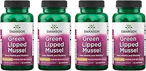 Swanson Green Lipped Mussel (Freeze-Dried) - New Zealand Joint Health & Mobility Supplement - Φυσική Φόρμουλα Μπορεί να υποστηρίξει την καρδιακή υγεία & Digestive λειτουργία - (60 κάψουλες, 500mg έκαστο) (4 Pack)