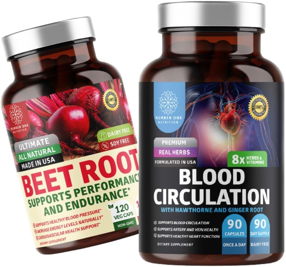 N1N Premium Blood Circulation Supplement [8 Güçlü Herbs & Vitaminler] ve Organik Arıt Kök Kapsülleri, Kalp Sağlığı, Kan Bağışlama ve Kan Baskısını desteklemek için 1300 mg, 2 Pack Sche Sche