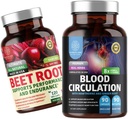 N1N Premium Blood Circulation Supplement [8 Güçlü Herbs & Vitaminler] ve Organik Arıt Kök Kapsülleri, Kalp Sağlığı, Kan Bağışlama ve Kan Baskısını desteklemek için 1300 mg, 2 Pack Sche Sche