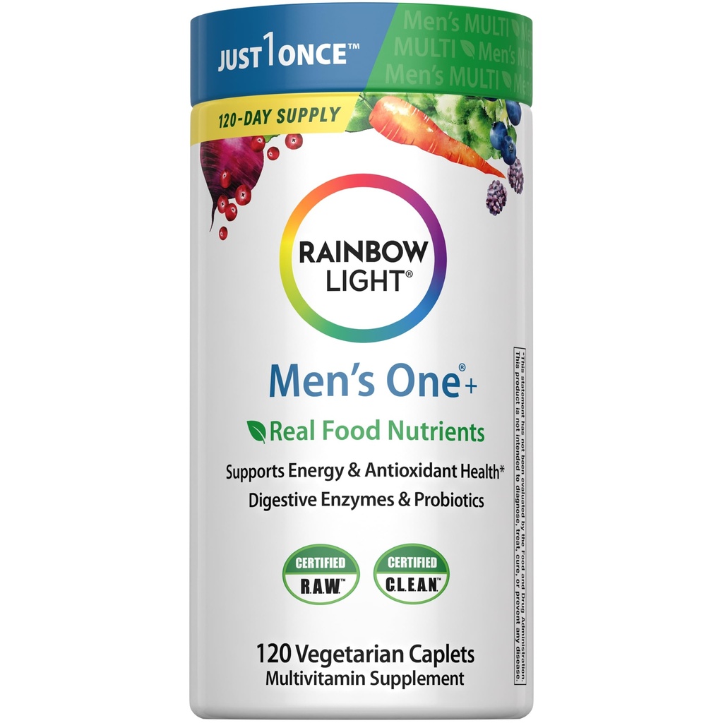 Rainbow Light Mens Μία πολυβιταμίνη, Ανδρική καθημερινή πολυβιταμίνη παρέχει υψηλής ισχύος ανοσοποιητική υποστήριξη, με βιταμίνη C, βιταμίνη D και ψευδάργυρο, χορτοφάγους, 120 Count