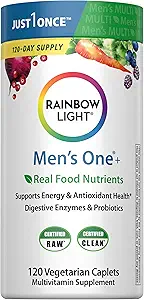 Rainbow Light Mens One Multivitamin, Men's Daily Multivitamin Yüksek Lisans Immune Support, C vitamini, Vitamin D ve çinko ile Vegetarian, 120 Count Count Count