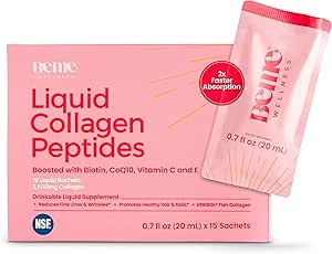 BeMe BeRadiant Liquid Collagen Peptide για τα μαλλιά, δέρμα & νύχια με 2X ταχύτερη απορρόφηση – Κλινικά δοκιμαστεί – 2500mg Verisol Hydrolyzed Collagen Συμπληρώματα για γυναίκες με βιοτίνη, CoQ10 & βιταμίνη C