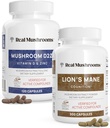 Real Mushrooms Vitamin D2, çinko, Chaga, Reishi (120ct) ve Lion's Mane (300ct) Sche - Immunity and Cognitive Support, Chelated Çinko for I improve Abors - Vegan, Gluten Free, Non-GMO