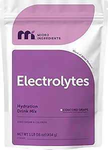 Micro Ingredients Hydration Electrolyte Powder, 1lb (69 Servings) | Keto & No Sugar – High Potassium (1,000mg) with Sweet Concord Grape Flavor & Natural Coconut Water | Non-GMO
