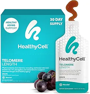 SağlıklıCell Telomere Uzunluk Supplement - Anti-Aging Telomere Totaling Supplements with Phytonutrients & Vitamins for Cellular Health - AC-11, Astragalus & Resveratrol - 30 Gel Packs, Grape Flavored