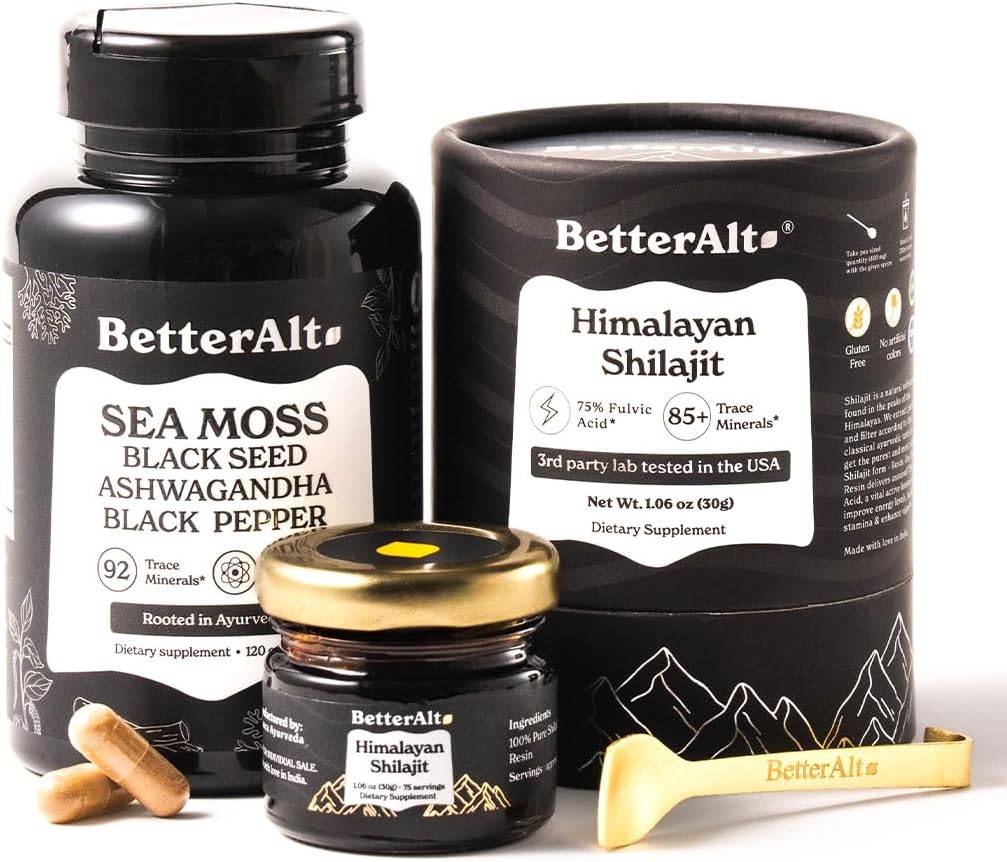 Daha İyi Alt Shilajit Wear 30 gm & Sea Moss Capsules Energy Duo| Pure Himalaya Shilajit Gold Grade for Men & Women with High Potency & Irish Sea Moss with Black Seed Oil Oil Oil Oil
