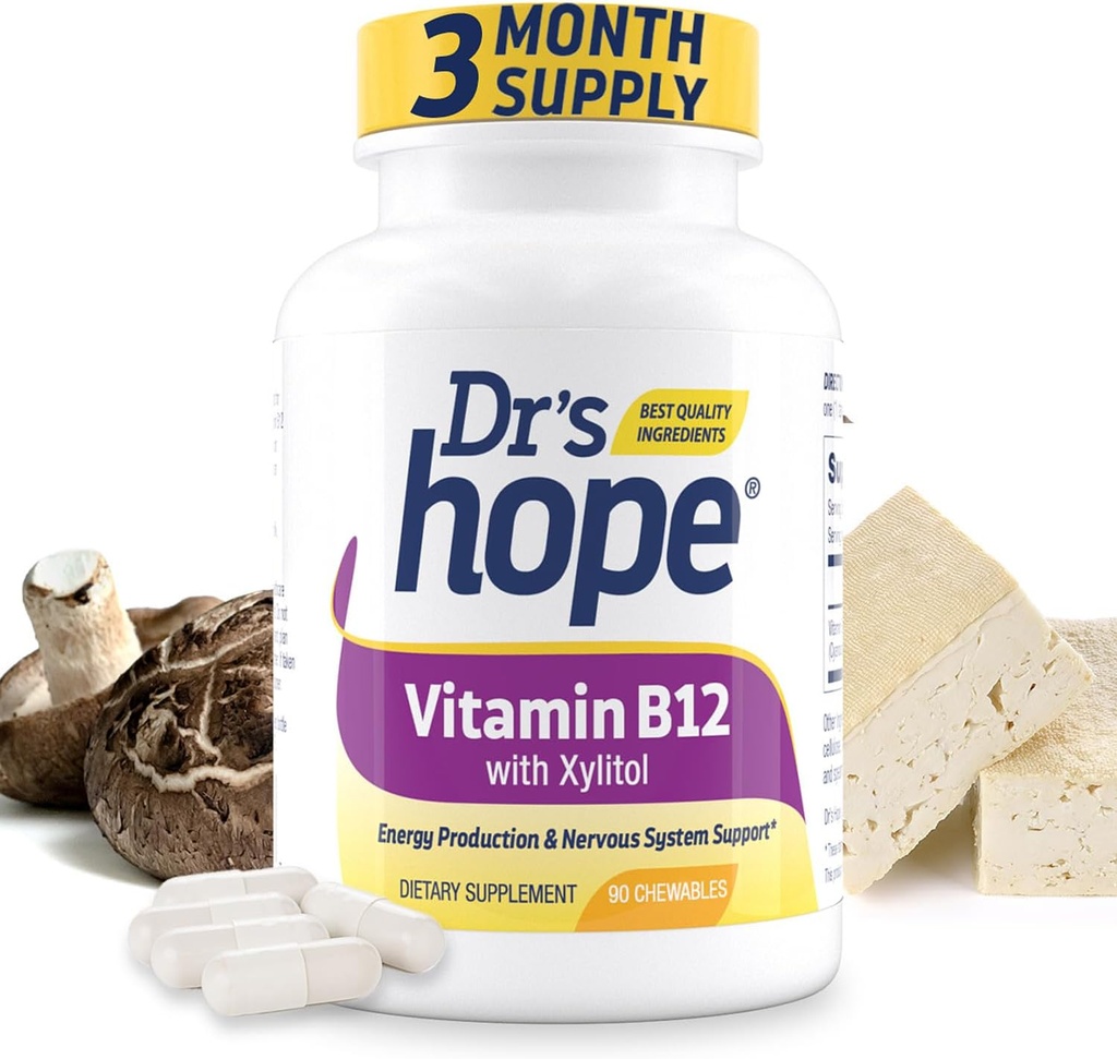 Βιταμίνη B12 1000 Mcg, B12 Βιταμίνες 1000 McG Βοήθεια για την αύξηση του μεταβολισμού, της παραγωγής ενέργειας και της υποστήριξης του νευρικού συστήματος, 90 Μασώμενα δισκία - 1 Tablet ανά υπηρεσία, Μη ΓΤΟ & Χωρίς γλουτένη