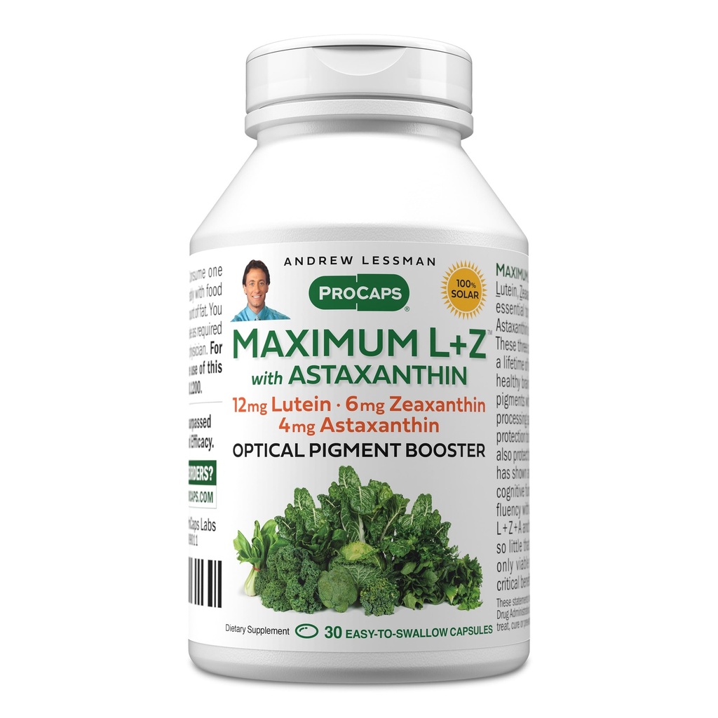 ANDREW LESSMAN, Astaxanthin 30 Softgels - 12 mg Lutein, 6 mg Zeaxanthin, 4 mg Astaxanthin. Göz ve Beyin Sağlığını Desteklemek ve Sağlıklı Vizyonu Geliştirmek için Anahtar Nutrients.
