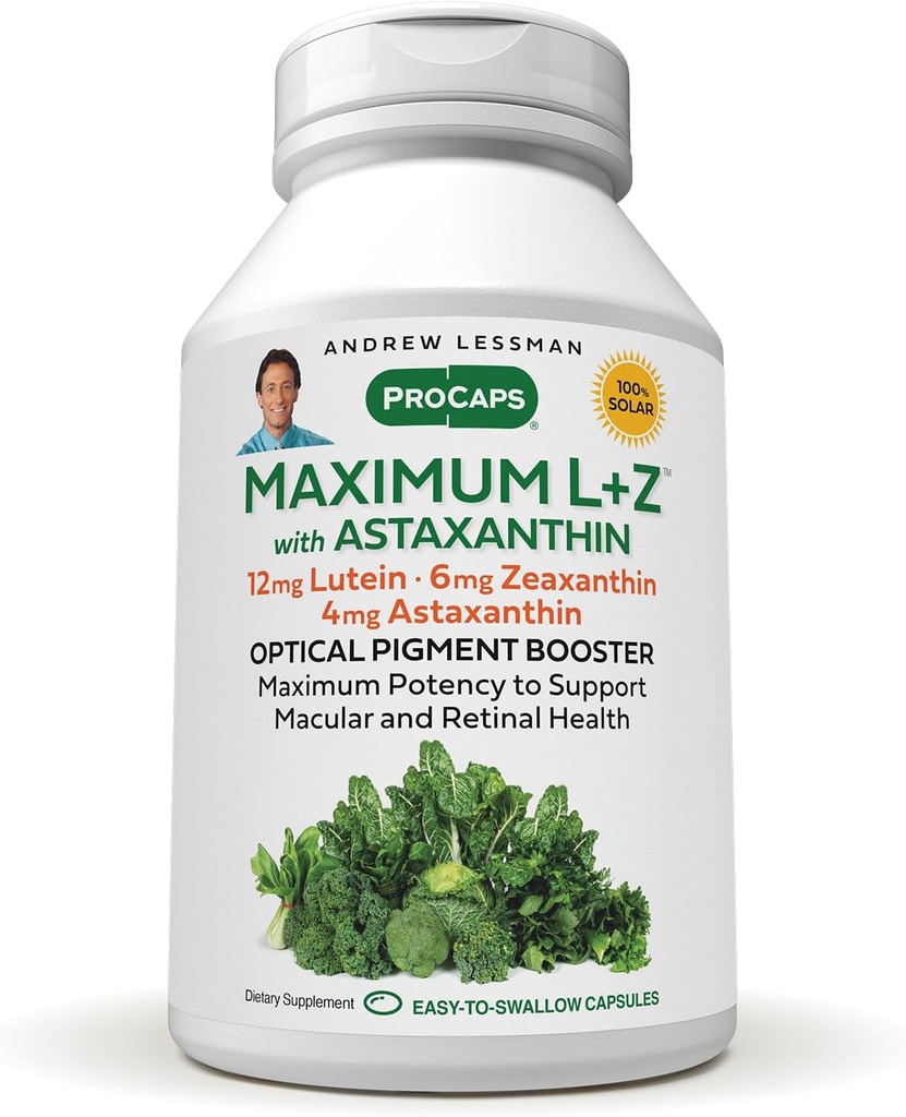 ANDREW LESSMAN, Astaxanthin 30 Softgels - 12 mg Lutein, 6 mg Zeaxanthin, 4 mg Astaxanthin. Göz ve Beyin Sağlığını Desteklemek ve Sağlıklı Vizyonu Geliştirmek için Anahtar Nutrients.