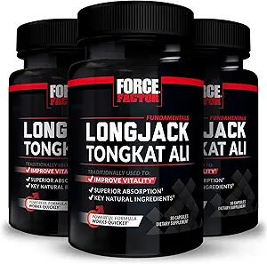 Force Factor Longjack Tongkat Ali 500 mg για άνδρες, εκχύλισμα Longjack Tongkat για την υποστήριξη της ανδρικής ζωτικότητας & βελτίωση Drive, κάψουλες με εκχύλισμα BioPerine Black Pepper, 30 Count (Pack of 3)
