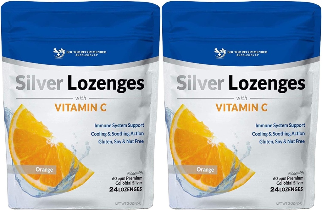C vitamini ile Gümüş Lozenges - Premium Nano Silver 60 PPM Colloidal Silver, Organik Honey ve C Mineral Tamam Immune System, Soothe Cough & Throat - 2 Pack of 2