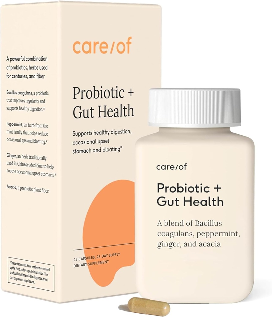Care/of Probiyotik + Gut Health Supplement for Women & Men - FREE Wellness Tracker APP - Digestive Support to Relieve Occasional Gas & Bloating - Sugar-Free, No Fillers, Certified C.L.E.A.N. - 25 Count