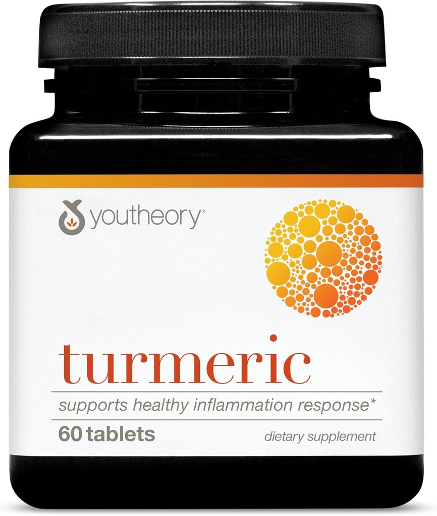 Youtheory Turmeric - 450 mg - Black Pepper & Olive Leaf - Ortak ve Beyin Sağlığı * - Contains Bioenhancers, Curcuminoids & Herbal Türleri - 60 Tablet (20-Day Supply)