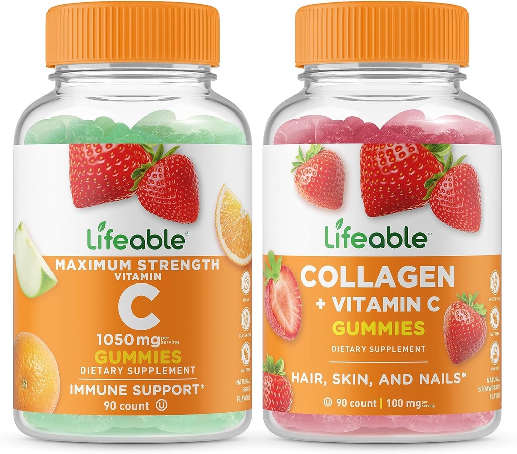 Lifeable Vitamin C 1050 mg + Collagen & Vitamin C, Gummies Sche - Great Tasting, Vitamin Supplement, Gluten Free, GMO Free, Chewable Gummy