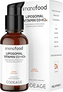 Codeage Liquid Vitamin D3 K2 Supplement, Liposomal Vitamin D Cholecalciferol, Menaquinone MK-7, Liquid Vitamin K - Vegan & Non-GMO - No Sugar - 2 fl oz