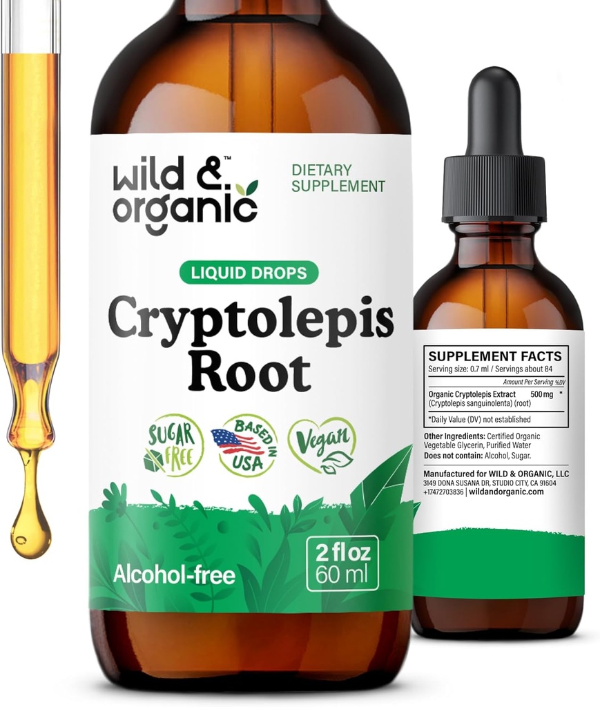 Wild & Organic Cryptolepis Sanguinolenta Tincture - Detox & Immune Support Supplement - 1-Month Supply - Cryptolepis Extract Liquid Drops - Vegan, Sugar & Alkol Free - 2 fl ozz