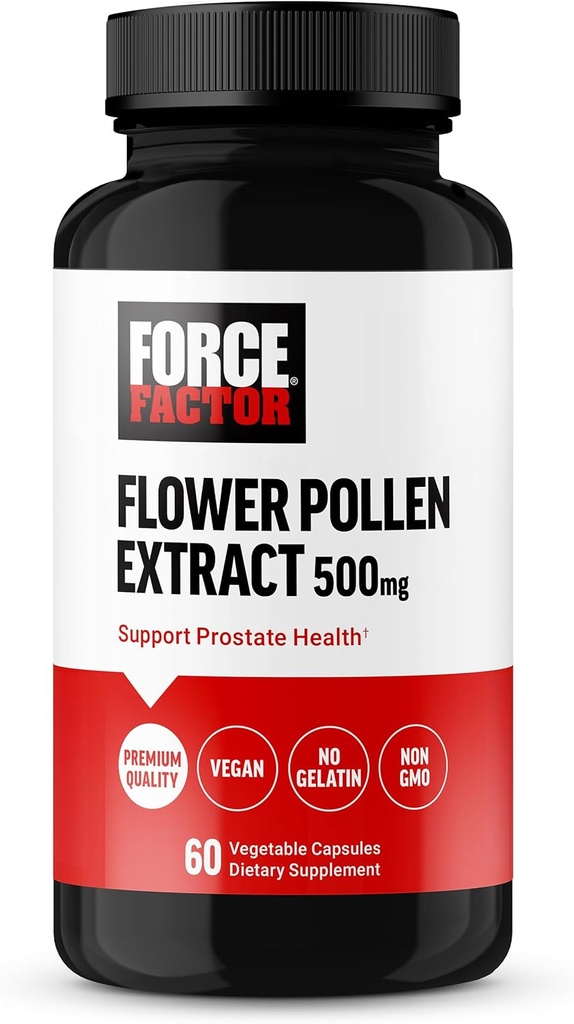 FORCE FACTOR Flower Pollen Prostate Support Supplement for Men's Health, Prostate Health Supplement, 500 mg Flower Pollen Capsules, Vegan, No Gelatin, Non-GMO, 60 Capsules