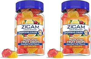 Zicam Cold Remedy çinko Medicated Fruit Drops, Assorted Flavors, Homeopathic, Cold Shorting Medicine, Shortens Cold Duration, Count 25 (Pack of 2)