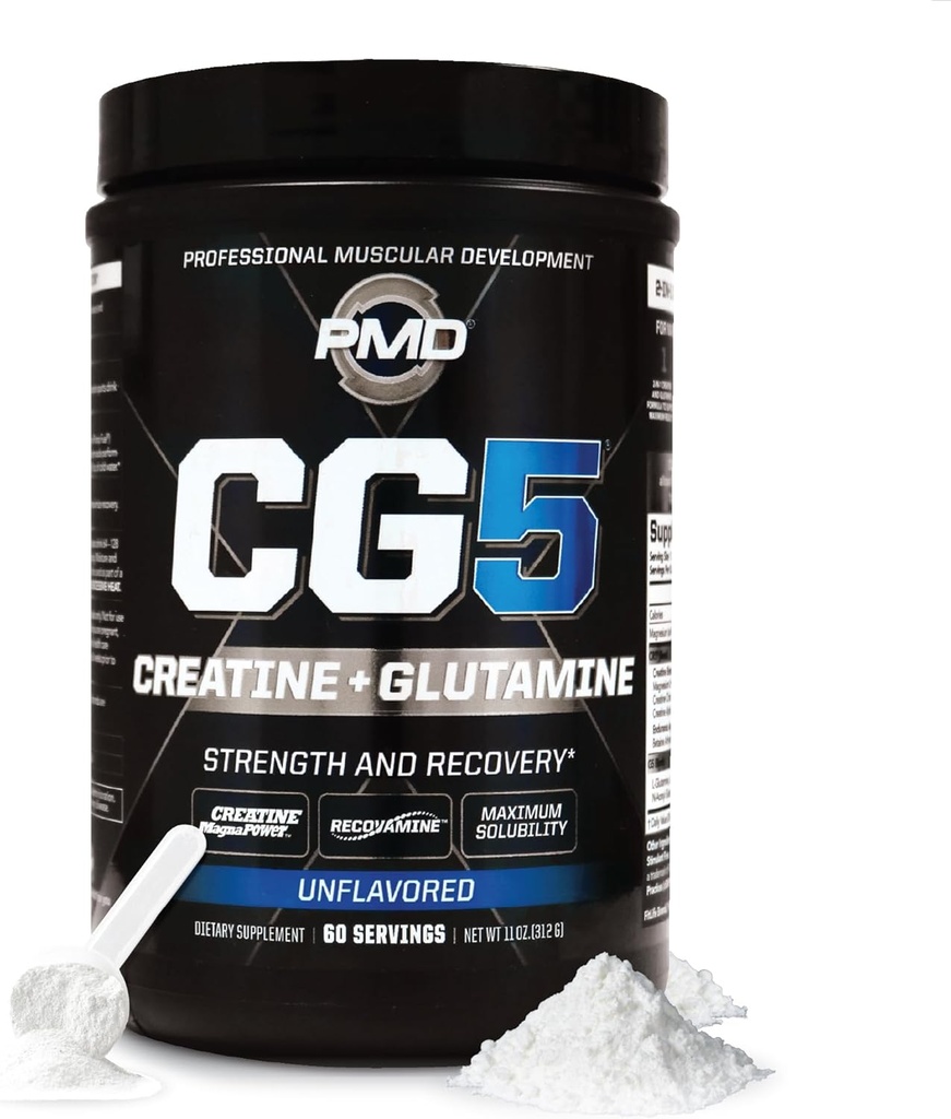 PMD Sports CG5 Premium Creatine & L Glutamine σκόνη, ανάκτηση ενέργειας, Build Lean μυών, αύξηση της απόδοσης προπόνησης, μέγιστη δύναμη πριν από την προπόνηση & μετά την προπόνηση, χωρίς γεύση, 60 υπηρεσίες