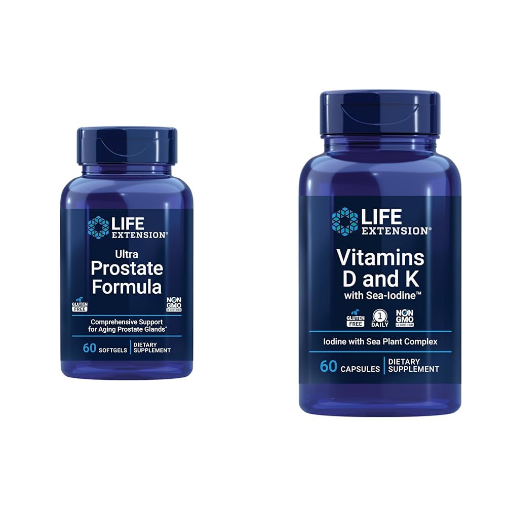 Life Extension Ultra Prostate Formula, Saw Palmetto for Men, pygeum, sting Nettle & Vitamins D and K with Sea-Iodine, Vitamin D3, Vitamin K1 ve K2, Iodine