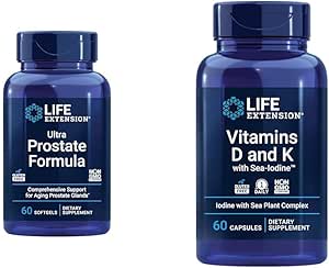 Life Extension Ultra Prostate Formula, Saw Palmetto for Men, pygeum, sting Nettle & Vitamins D and K with Sea-Iodine, Vitamin D3, Vitamin K1 ve K2, Iodine
