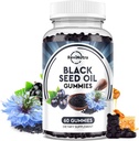 Black Seed Oil Gummies-Organic Cold Pressed Nigella Sativa Black Seed Oil with Honey, B6, C, D3, Turmeric, Pomegranate, Support Immunity, Digestion, Brain Function, Hair & Skin-60 Gummies