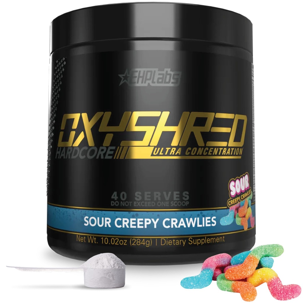 EHP Laboratuvarları OxyShred PES Super Dosed Pre Workout Toz - L Glutamine & Acetyl L Carnitine, Enerji Boost Drink - 275mg of Caffeine - Sour Crawlies, 40 Hizmetler