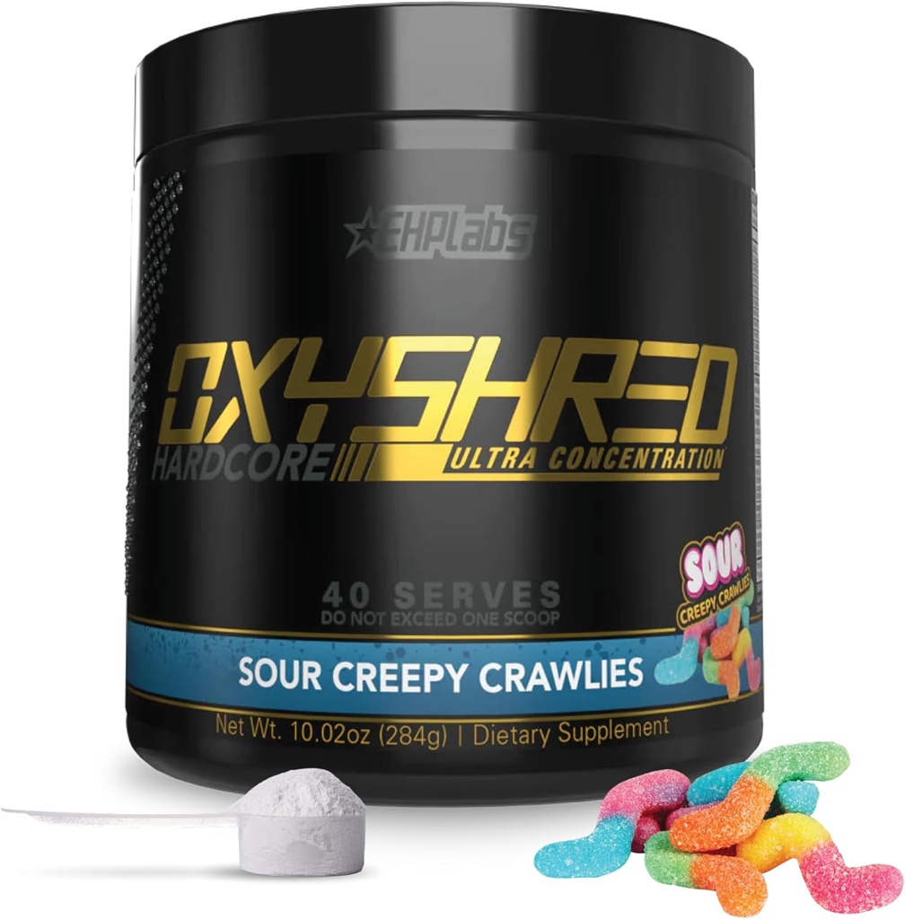 EHP Laboratuvarları OxyShred PES Super Dosed Pre Workout Toz - L Glutamine & Acetyl L Carnitine, Enerji Boost Drink - 275mg of Caffeine - Sour Crawlies, 40 Hizmetler