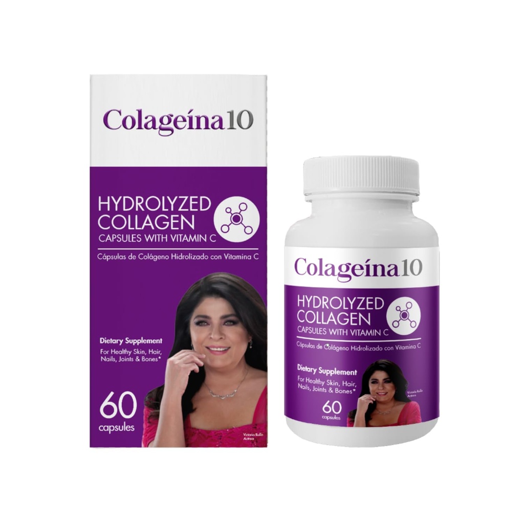 Cageina 10 Hidrolyzed Collagen Capsules with Vitamin C - Anti-Aging Diyetary Supplement for Health Skin, Hair, Nails, Joints, and Bones - 60 Count Count Count