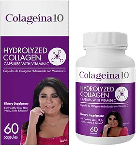 Cageina 10 Hidrolyzed Collagen Capsules with Vitamin C - Anti-Aging Diyetary Supplement for Health Skin, Hair, Nails, Joints, and Bones - 60 Count Count Count