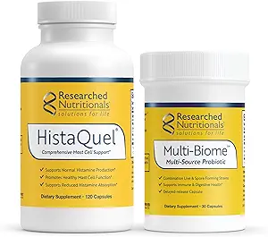 Διερευνημένα Διατροφικά Υποστήριξη Mast Cell Duo - HistaQuel για την υποστήριξη της κανονικής παραγωγής ισταμίνης (120 κάψουλες) & Multi-Biome Multi Strain Probiotic για την υποστήριξη ανοσοποιητικών & ισταμίνης (30 κάψουλες)