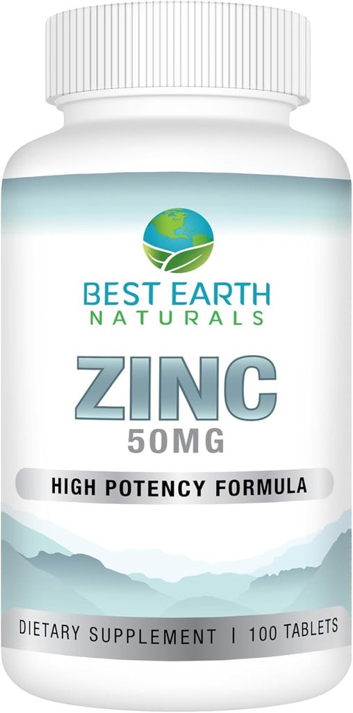Best Earth Naturals 50 Mg Συμπληρώματα ψευδαργύρου - συμπλήρωμα υποστήριξης ανοσοποιητικού - Υψηλής ισχύος Φυσικό Αντιοξειδωτικό - 100 δισκία (100 ημέρα-προμήθεια)