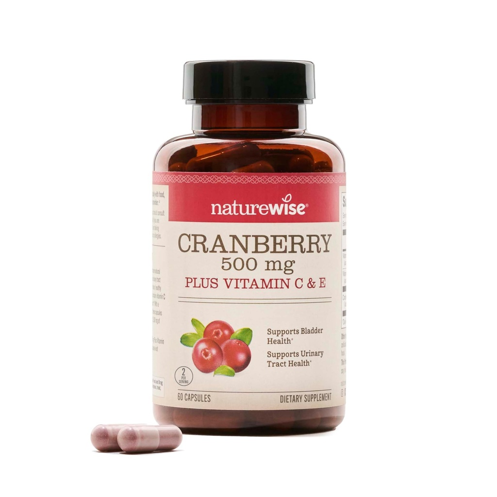 NatureWise Cranberry Pills for Women - Extract Equal to 12,500 mg* Cranberry Supplement + Vitamin C & E - Temizleme Urinary Tract & Bladder - Vegan, Non-GMO, Sugar-Free - 60 Capsules[1-Month Supply]
