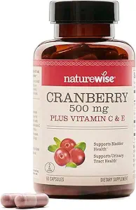 NatureWise Cranberry Pills for Women - Extract Equal to 12,500 mg* Cranberry Supplement + Vitamin C & E - Temizleme Urinary Tract & Bladder - Vegan, Non-GMO, Sugar-Free - 60 Capsules[1-Month Supply]