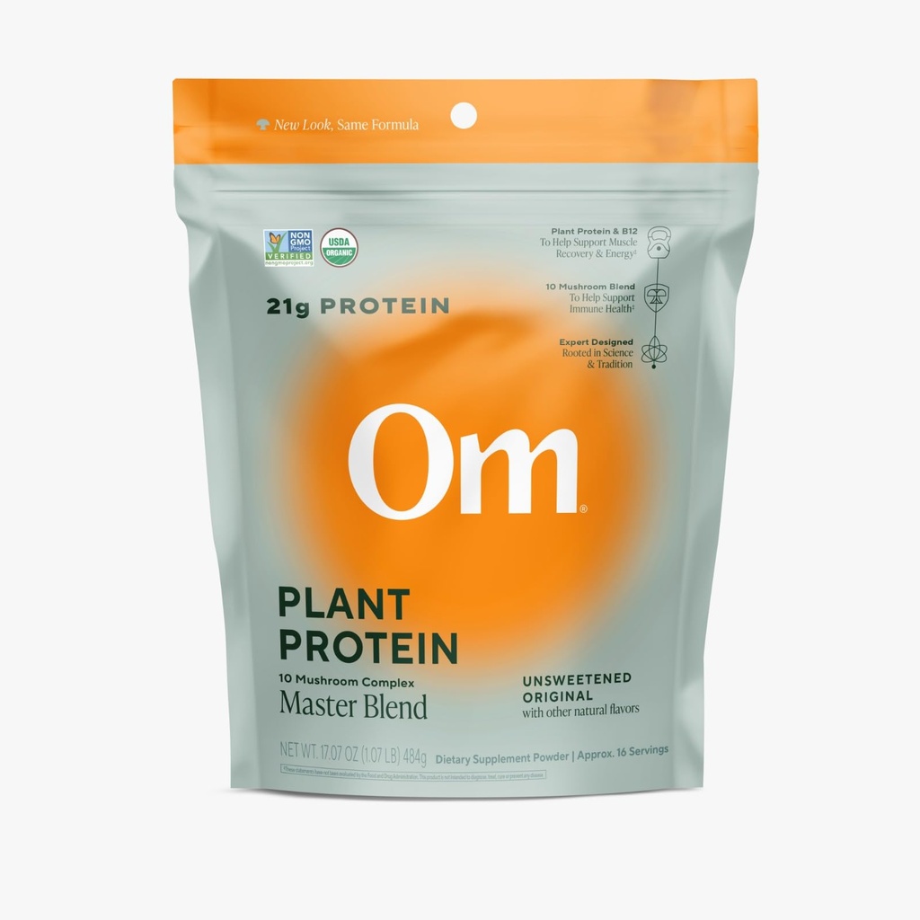 OM MUSHROOM SUPERFOOD Master Blend Σκόνη πρωτεΐνης με βάση το φυτό (Αποσφραγιζόμενη σακούλα (16 σερβίτσια), Μη αρωματισμένη πρωτεΐνη)
