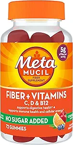 Metamucil Fiber Suplement 72 Gummies, Fiber + Vitaminler C,D & B12 Hiçbir Şeker eklendi, Destek Digestive şifa + Destek Immune Health, Citrus Berry Flavor.