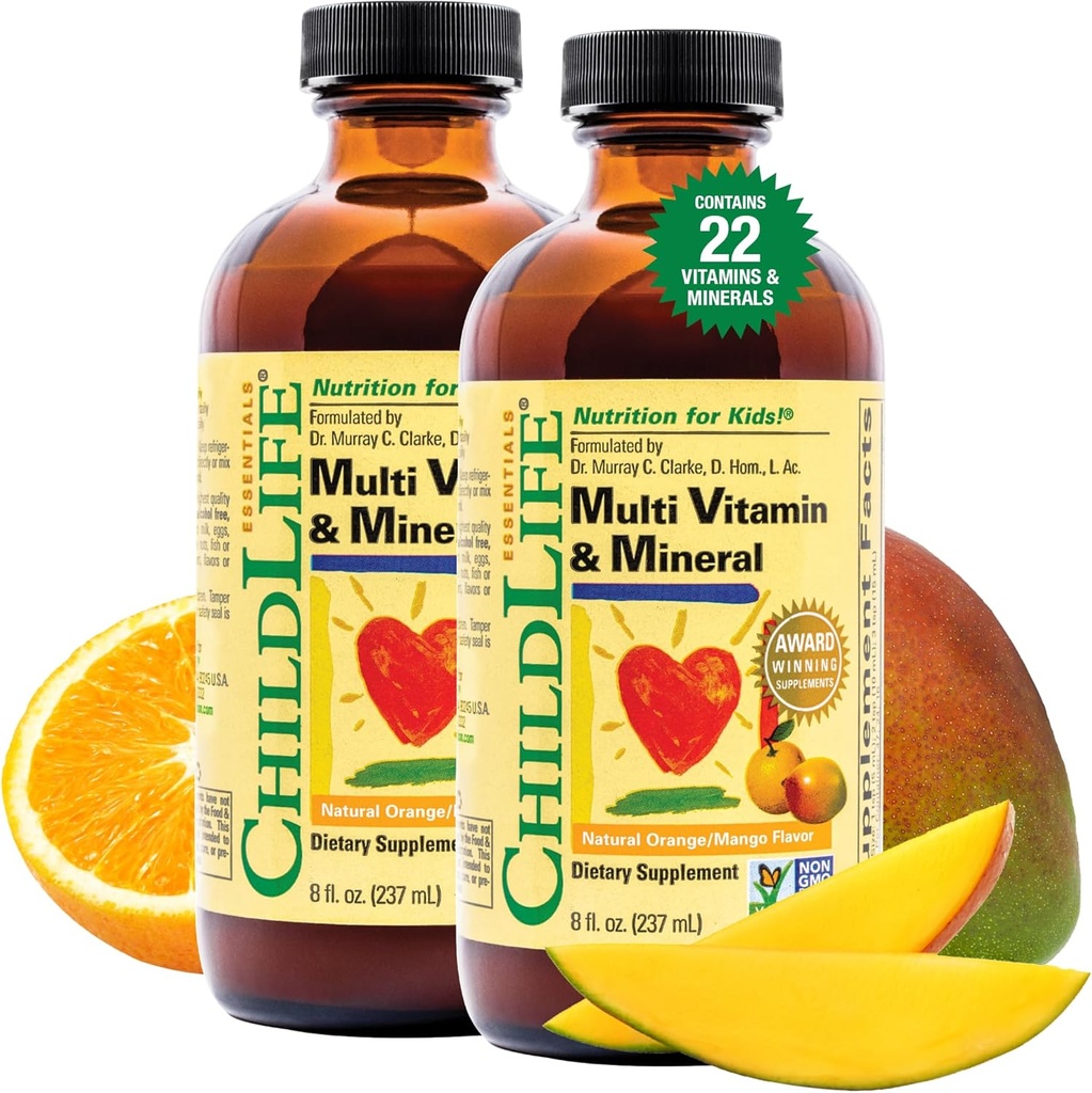 ÇOCUKLIFE Essentials Kids Multivitamin & Mineral - Çocuklar için Vitaminler, Toddler & Bebek için Sıvı Çokvitamin - Doğal Orange & Mango, 8 Fl Oz (Pack of 2)