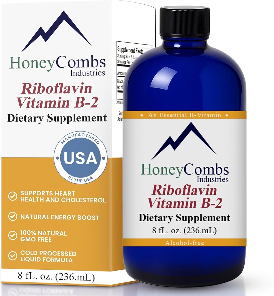HoneyCombs Vitamin B2 Riboflavin Supplement Liquid Drops - Erkekler ve Kadınlar için Yüksek Potency Vitamin B2 - Sağlıklı Digestion, Nervous System, Hair, Skin, Nails - Vegan Sıvı Vitaminler (8 Fl oz)